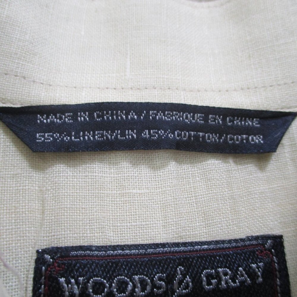 Linen Cotton Short Sleeve Oxford Shirt sz M Beige Striped - Picture 11 of 11